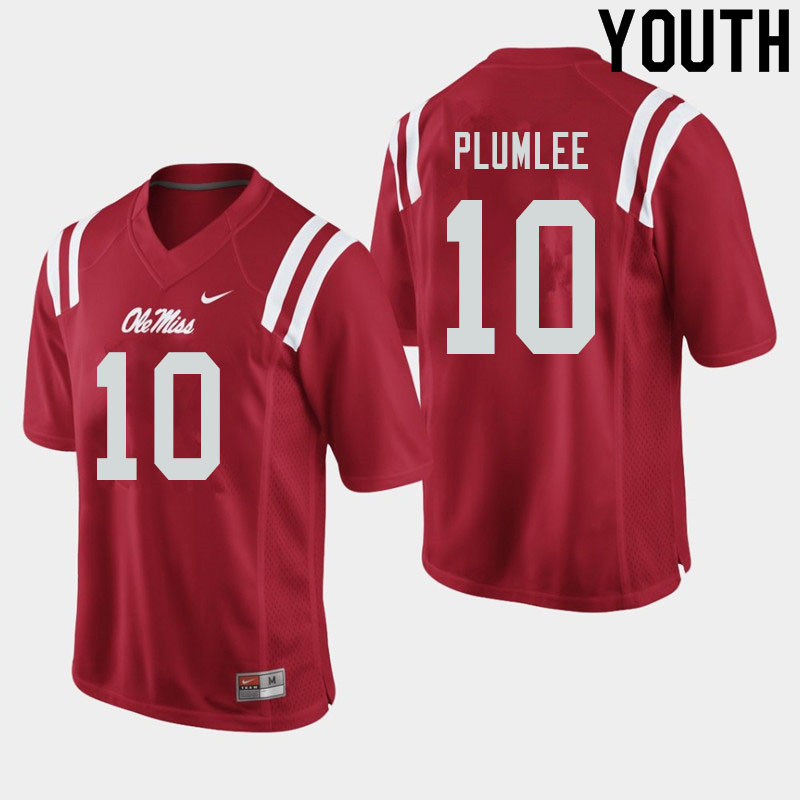 John Rhys Plumlee Ole Miss Rebels NCAA Youth Red #10 Stitched Limited College Football Jersey JBE5758PF